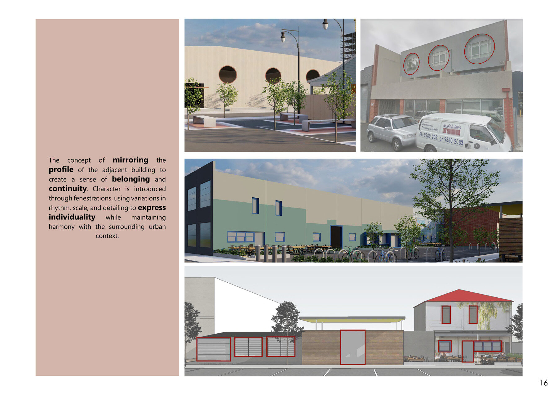 Rendered street elevations showing mirrored building profiles in Brunswick